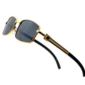 Mens Gold Frame Rectangle Sunglasses Fashion Modern Style Sun Glasses Shades New